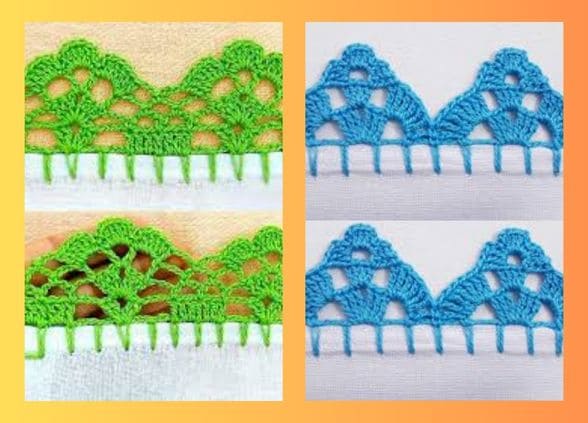 barradinhos de croche em pano de prato com grafico