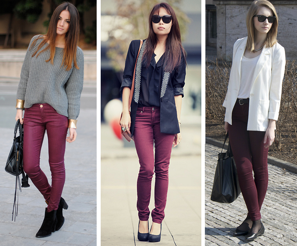 acessórios dourados look vinho cinza