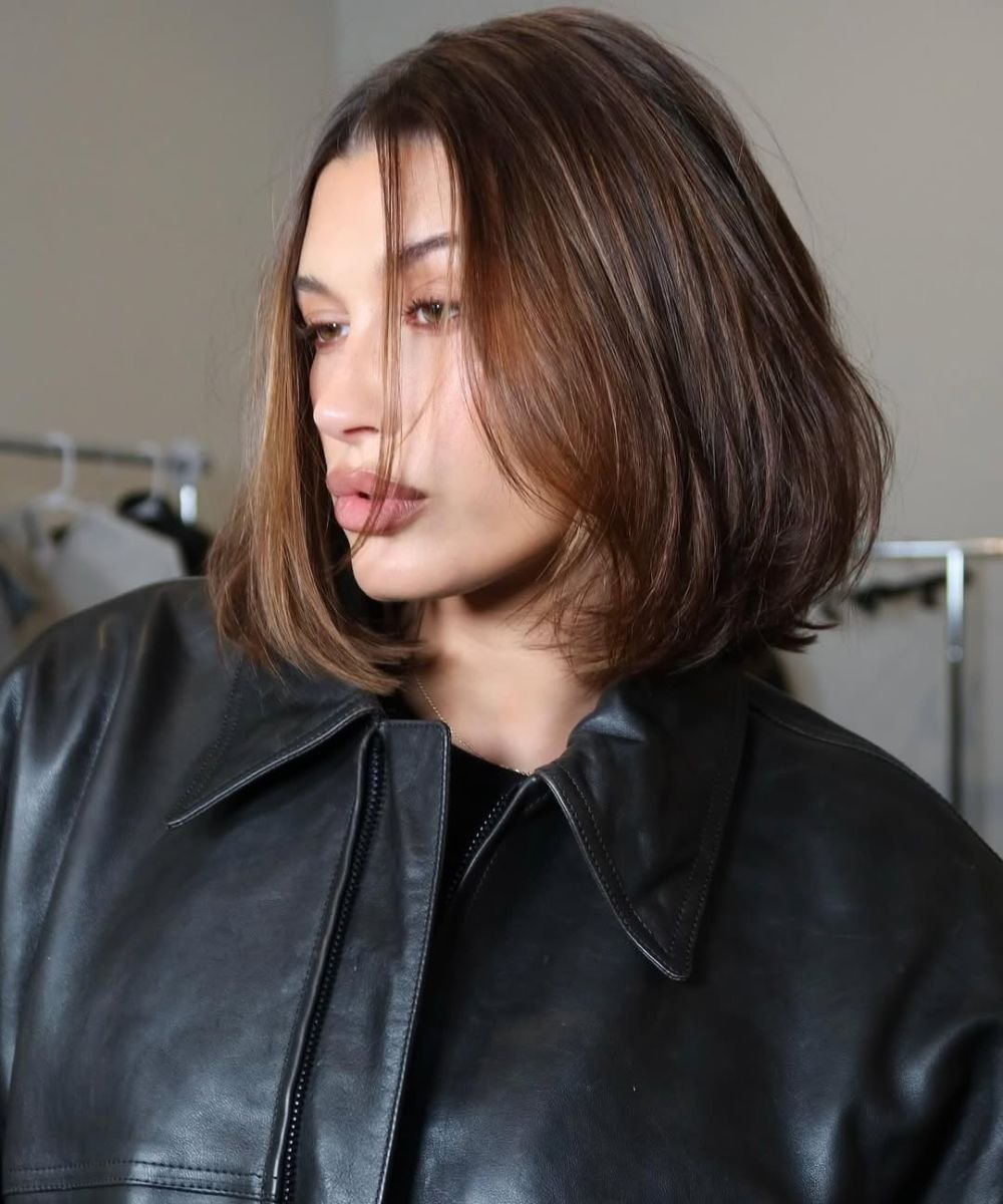 long bob medio cacheado com franja