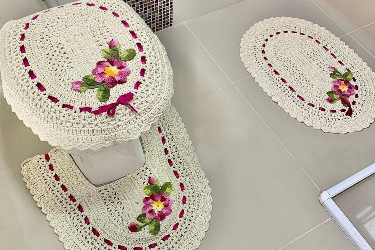 croche barbante barroco jogo banheiro