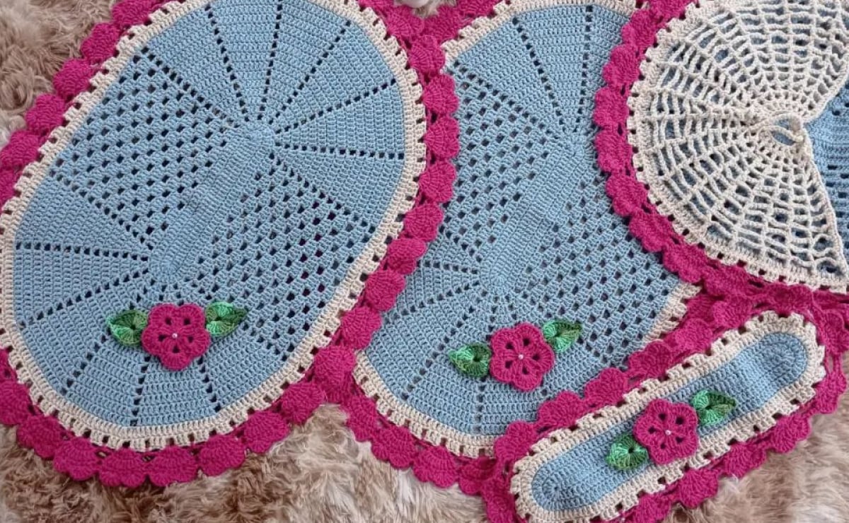 croche barbante barroco jogo banheiro