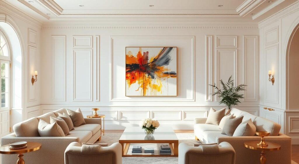 centro de mesa noivado branco dourado minimalista