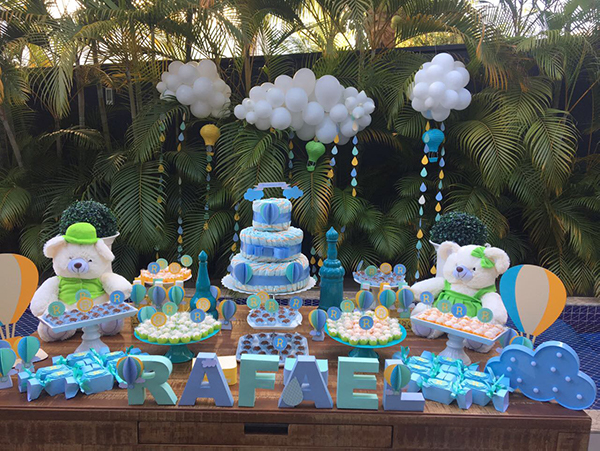 como fazer decoração chá de bebê menino azul marinho barato