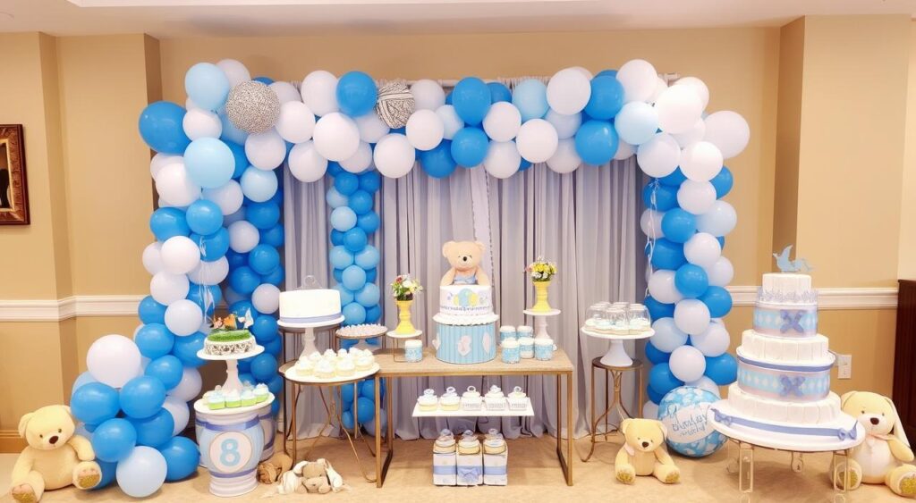 decoração chá de bebê azul marinho clássico versus moderno