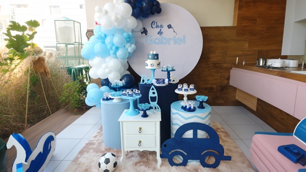 como fazer decoração chá de bebê menino azul marinho barato