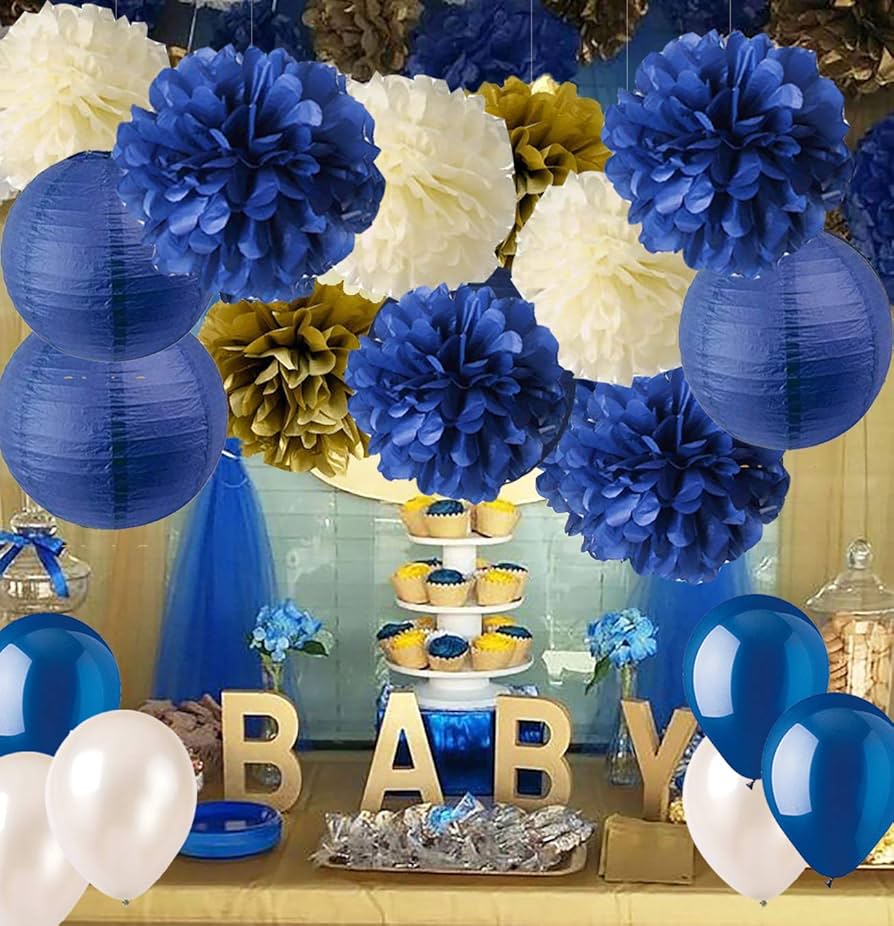 decoração mesa bolo chá de bebê ursinho príncipe azul marinho