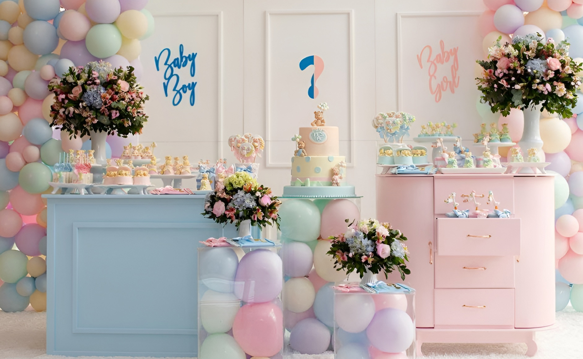 decoração chá revelação tons pasteis