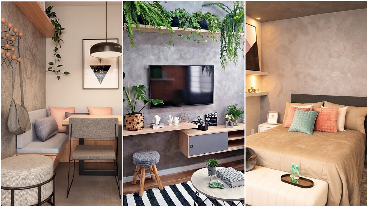 painel ripado cimento queimado sala estar