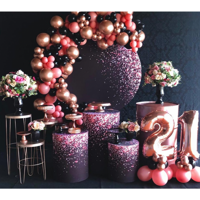 decoração mini table laços preto e rosa