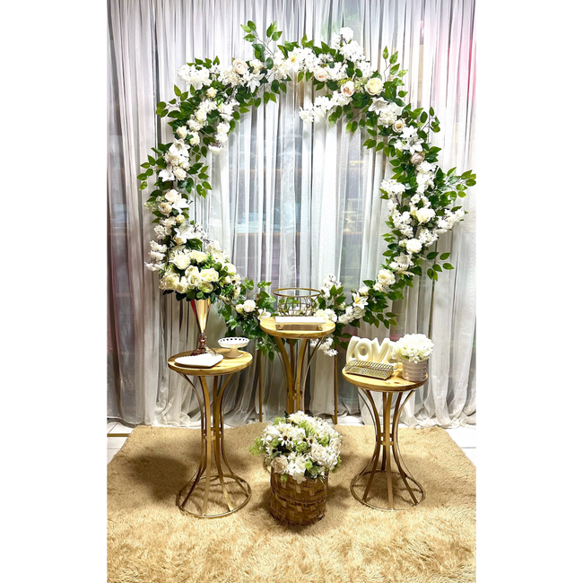 painel redondo moongate com eucalipto para mini wedding