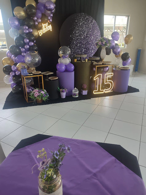 ideias criativas decoração festa roxo e preto
