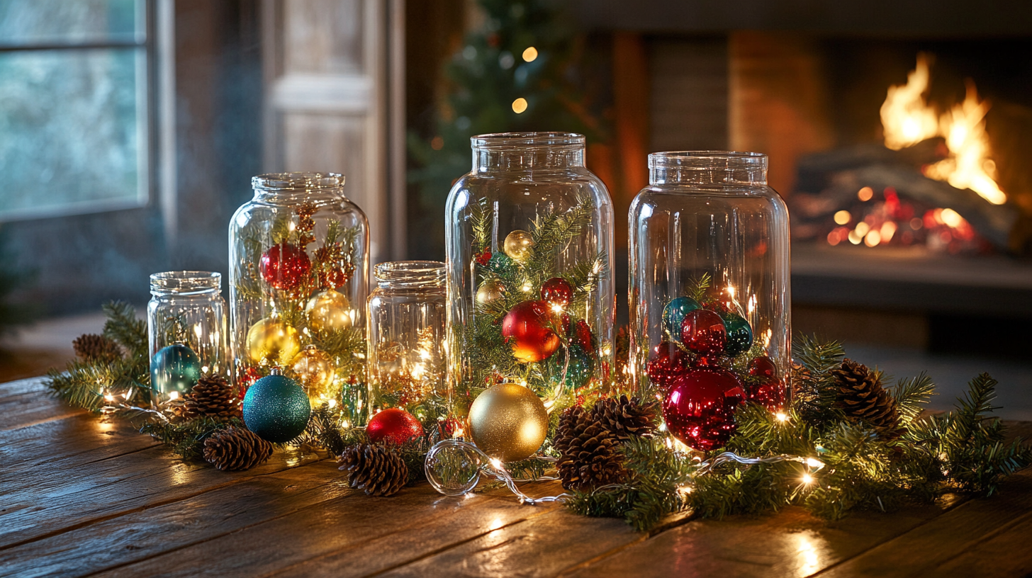 decoração de natal com velas e vidros barata