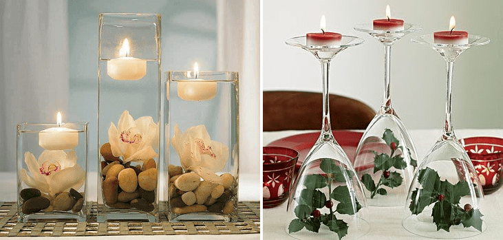 decoração de natal com velas e vidros barata