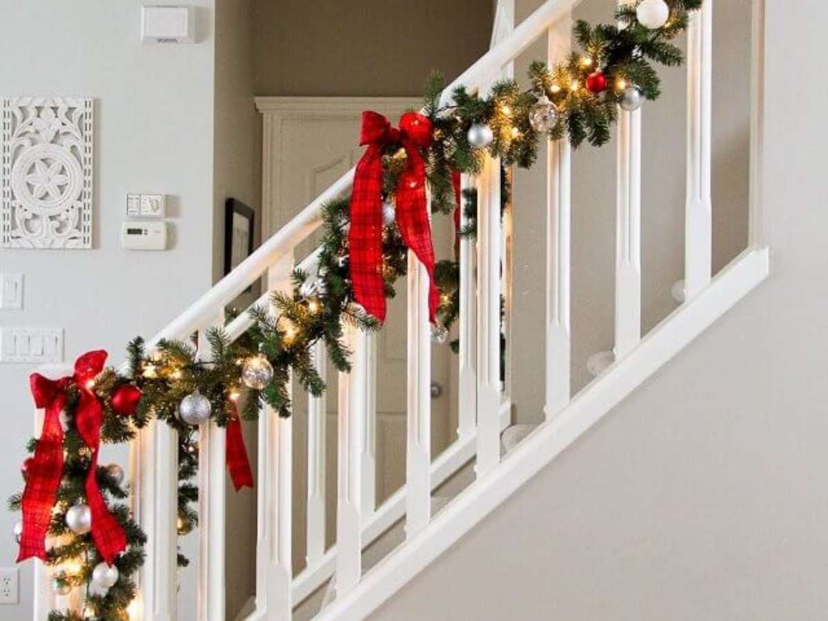 decoração natal corrimão escada barata faça você mesmo