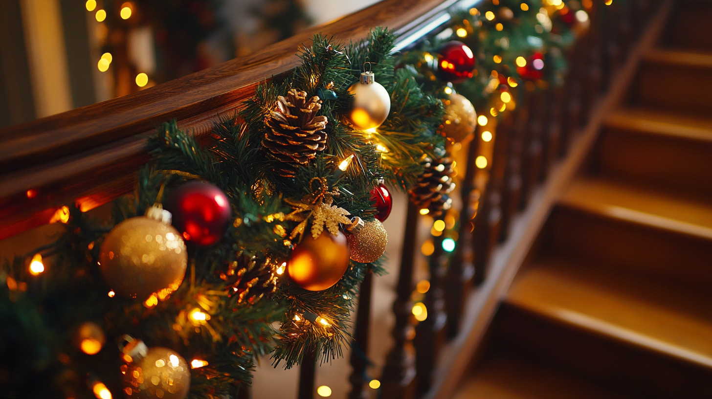 decoração de natal para corrimão de escada