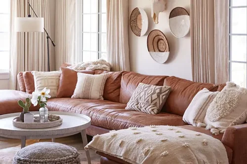 custo decoração sala com sofá caramelo