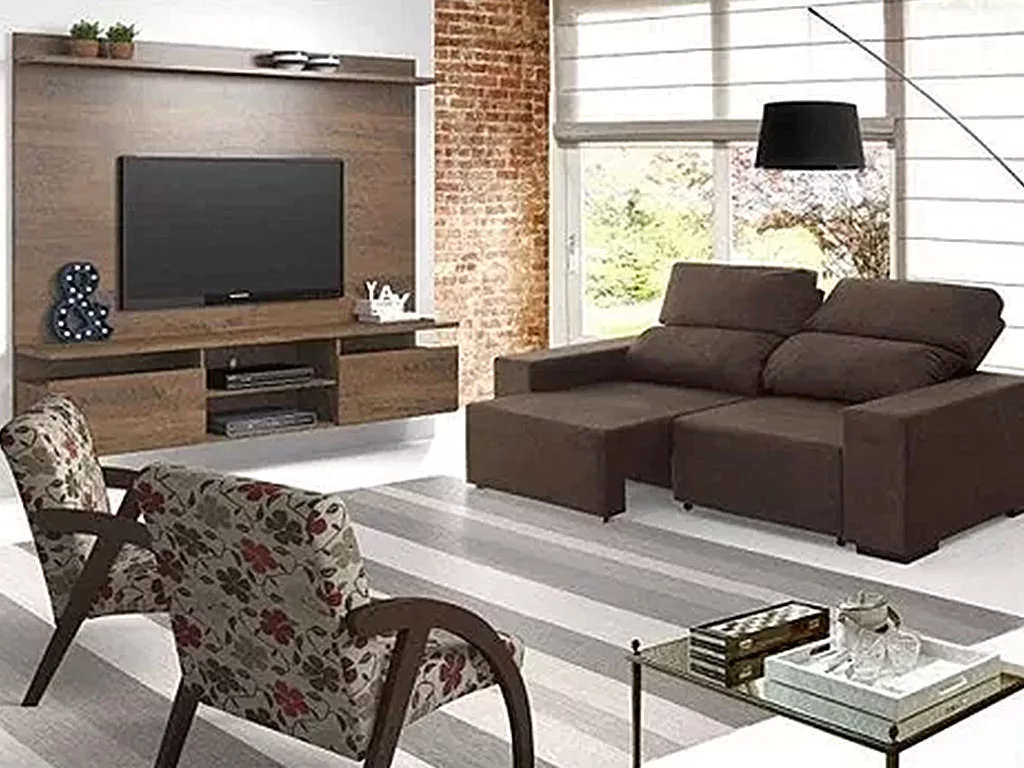 decoração de sala com sofa retratil e poltronas