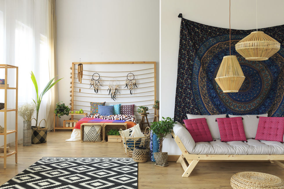 ideias decoração hippie chic para sala estar
