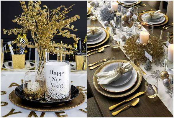 decoração mesa reveillon dourado ou prata qual escolher