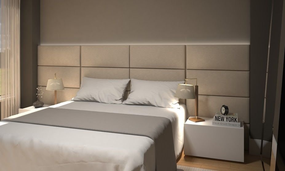 cabeceira de cama com prateleira e led embutido