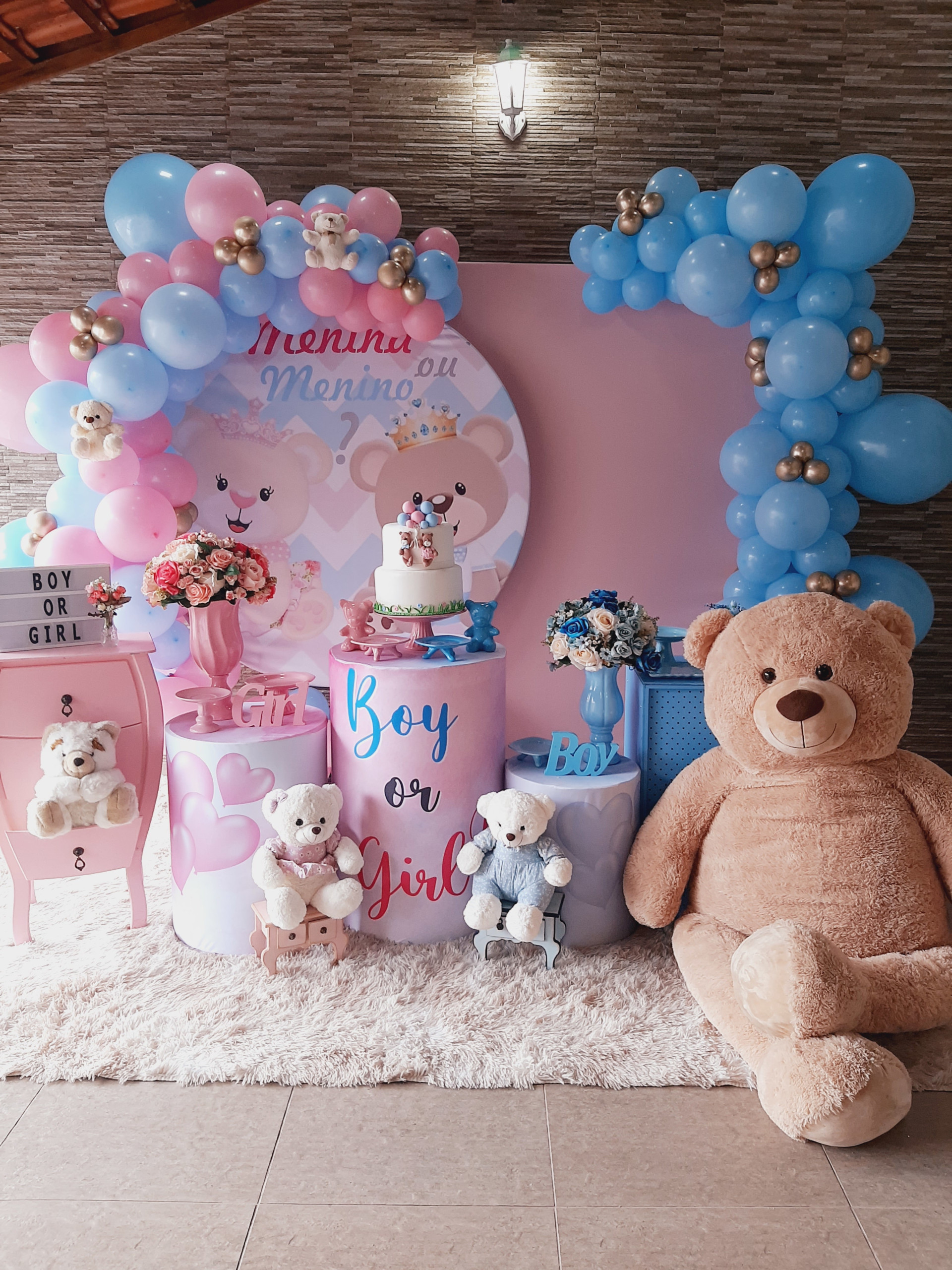 decoração chá revelação tema ursinhos tons terrosos