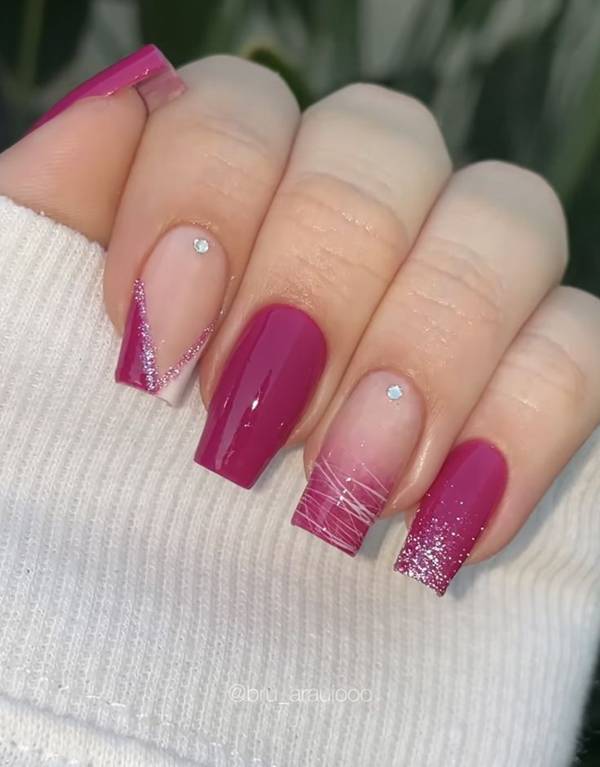 ideias unhas gel rosa decoradas