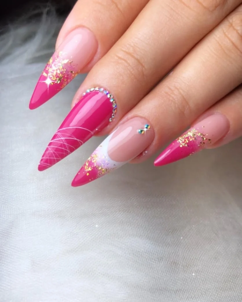 ideias unhas gel rosa decoradas