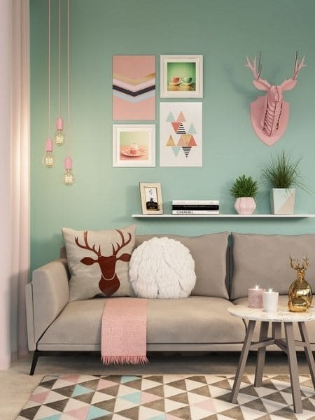 sala pequena verde menta estilo escandinavo