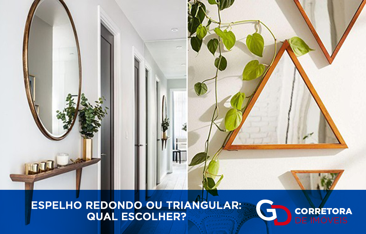 ideias decoração espelho triangular sala