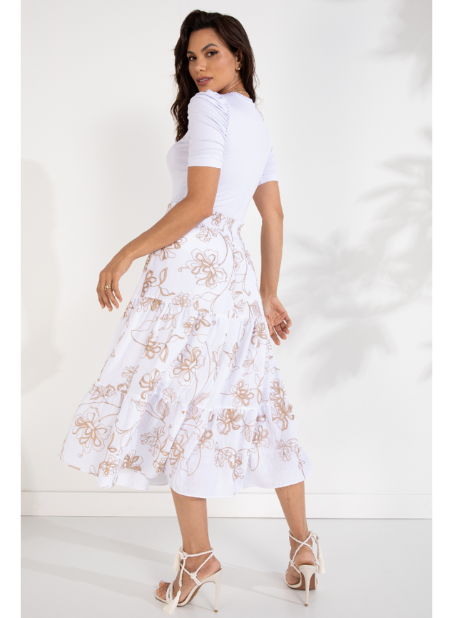 saia branca curta floral