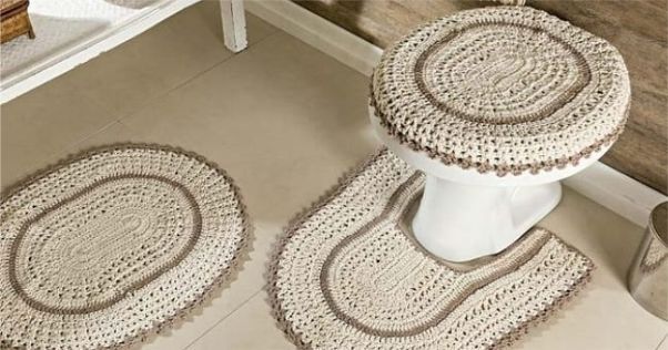 jogos de banheiro de croche com flores e perolas