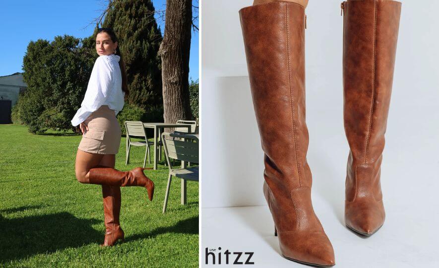 combinar bota marrom cano alto com vestido floral