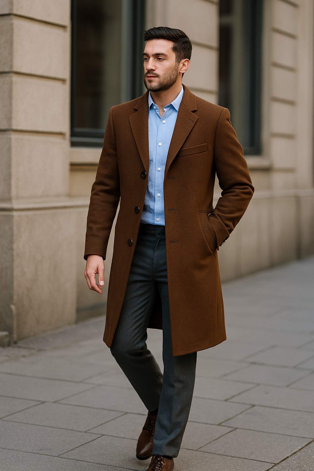 como usar sobretudo marrom com calça jeans reta