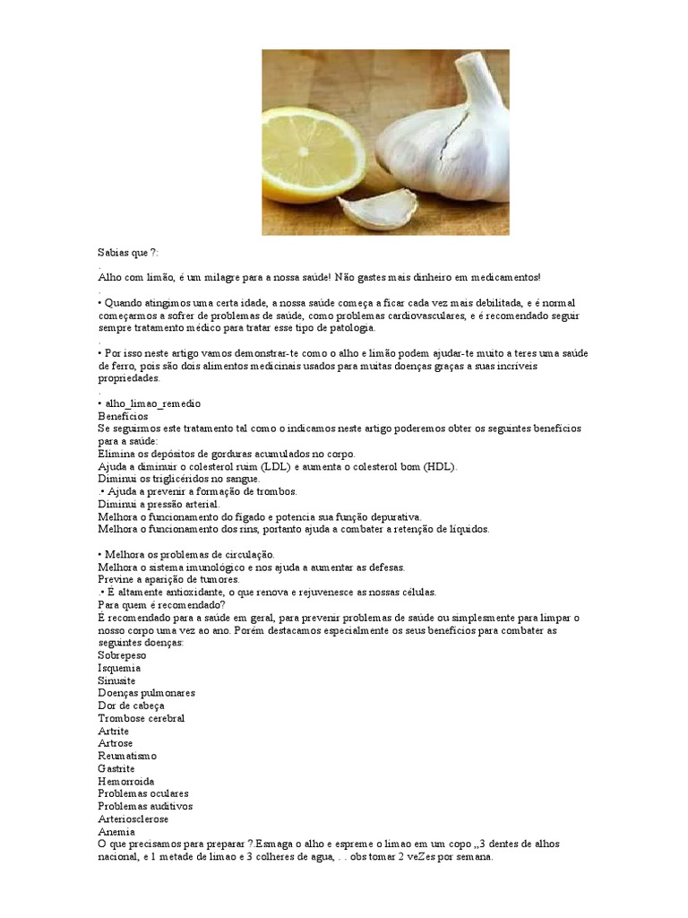 Receita de água saborizada de alho e limão para o detox matinal