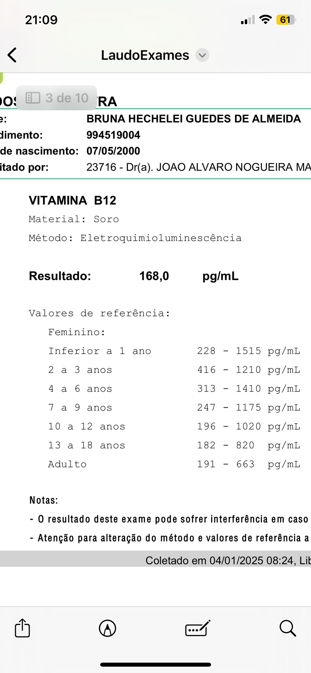 quanto custa o exame de vitamina b12