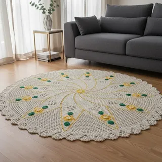 tapete redondo croche sala 1 50m barbante cru