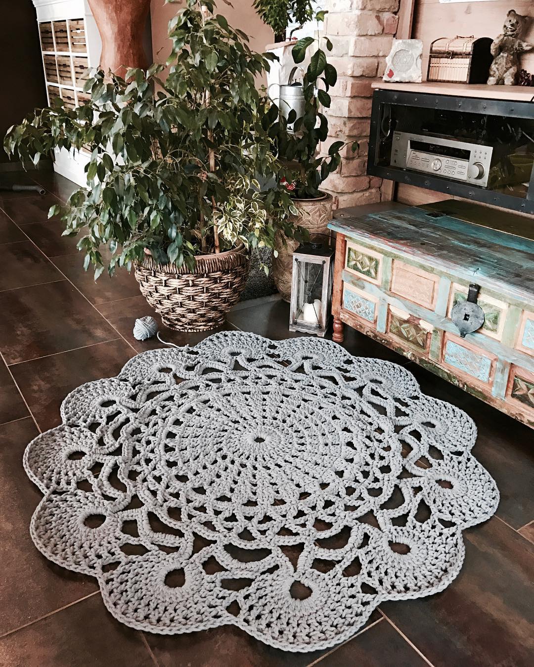 tapete redondo croche sala