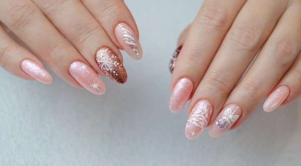 unha em gel ou acrilico para natal e reveillon