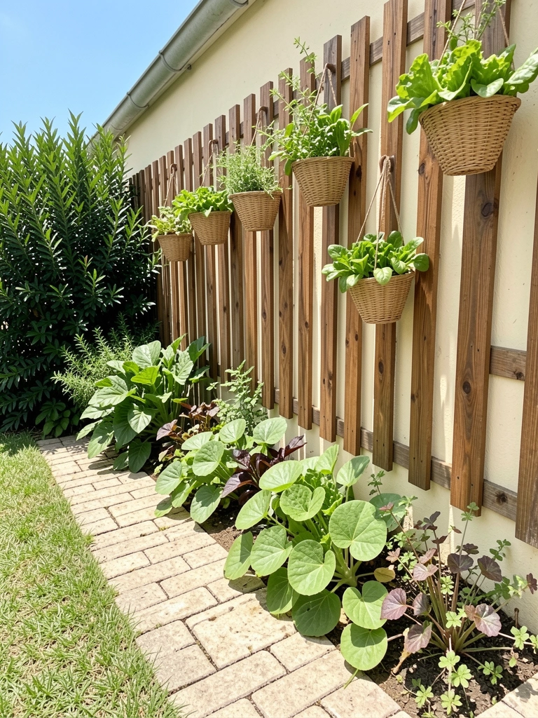 Canteiro de hortaliças em quintal residencial, com folhas verdes e solo escuro